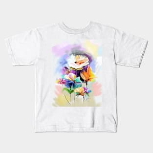 Colorful Flowers  in Abstraction Kids T-Shirt